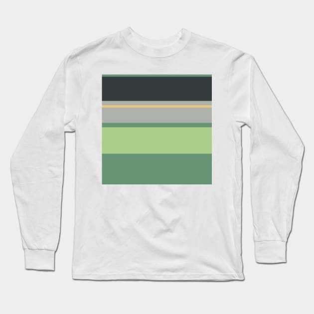 An ideal fuse of Silver Foil, Onyx, Slate Green, Laurel Green and Sand stripes. Long Sleeve T-Shirt by Sociable Stripes